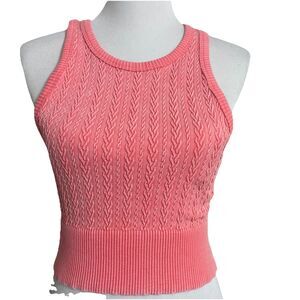 Urban Rebel Crop Tank Top Sz L/XL Sleeveless Pink Crew Neck Textured Shirt
